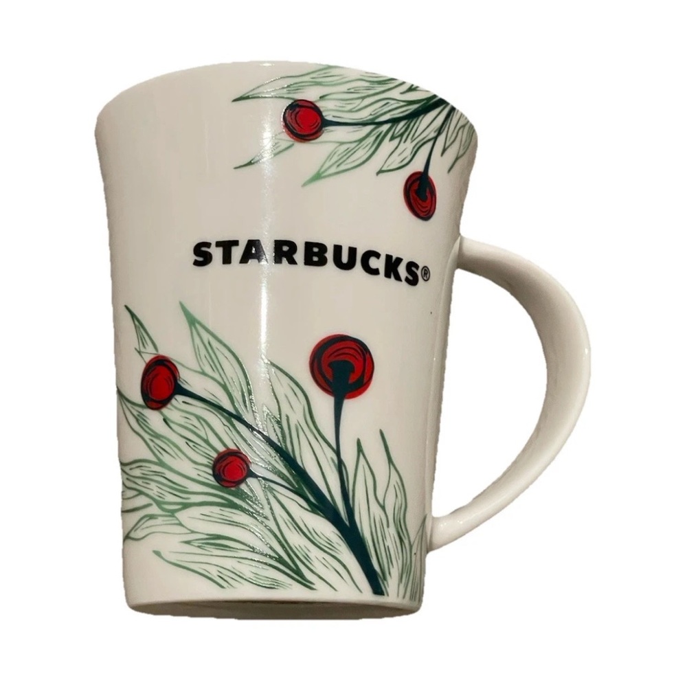 Starbucks Coffee Mug White Floral Red Berries 10 fl oz